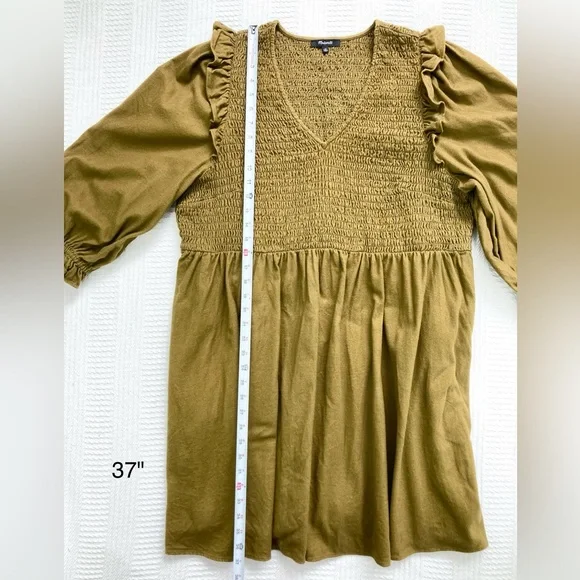 Madewell Dress Flannel Lucie V-Neck Smocked Mini Dress Weathered Olive Size 2X - Picture 14 of 16